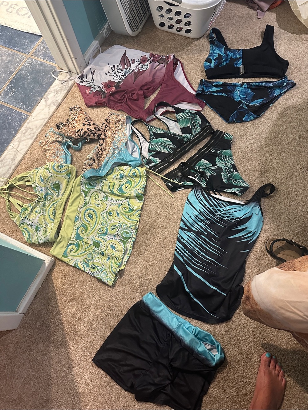 Black & Teal Tropical Print Women's Tankini Set - Picture 4 of 5